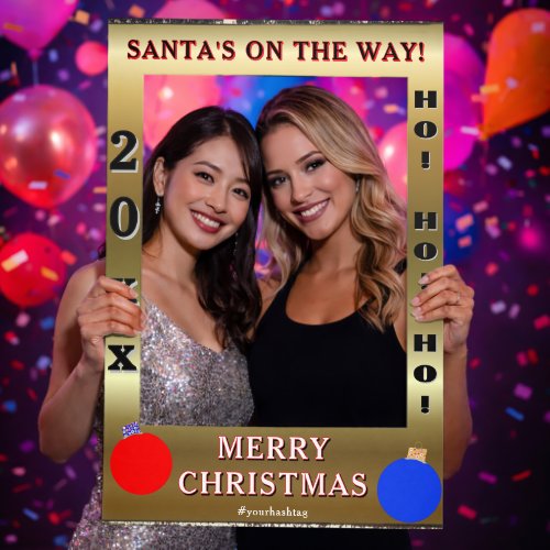 Merry Christmas Faux Gold Ornaments Selfie Frame
