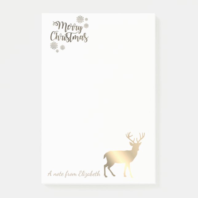 Merry Christmas,Faux Gold Reindeer-Personalized Post-it Notes (Front)