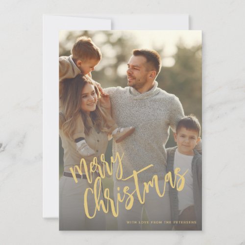 Merry Christmas faux gold script photo Holiday Card