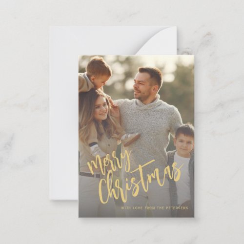 Merry Christmas faux gold script photo Holiday Note Card