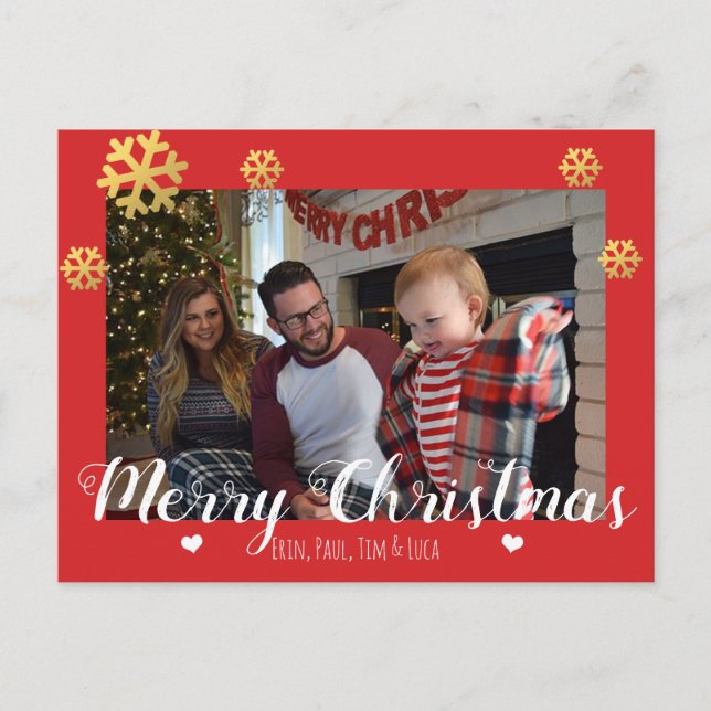 Merry Christmas Faux Gold Snowflakes Holiday Postcard (Front)