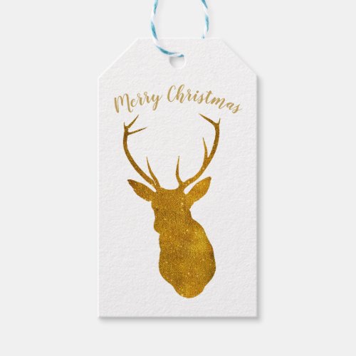 Merry Christmas faux gold stag gift tags