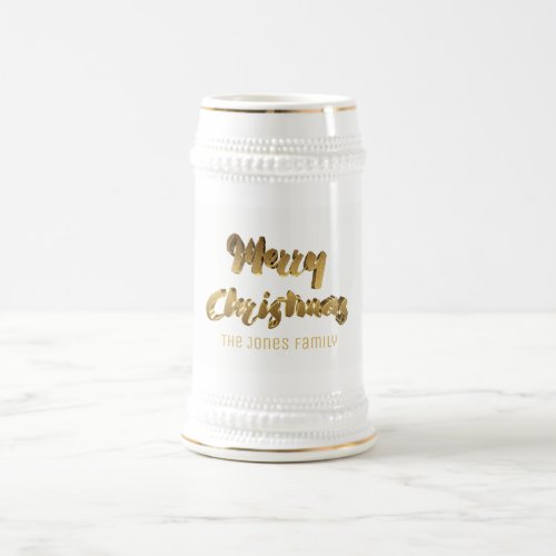 Merry Christmas Faux Gold Text Typography Elegant Beer Stein