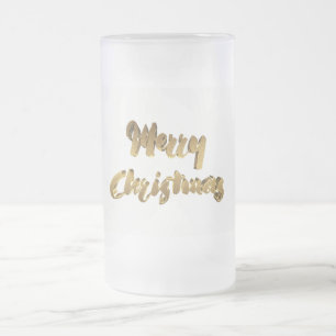 Merry Christmas Faux Gold Text Typography Frosted Glass Beer Mug