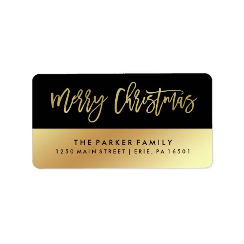 Merry Christmas  Faux Gold Typography and Black Label