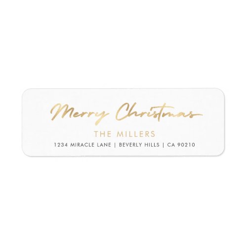 Merry Christmas Faux Gold Typography Minimalist Label