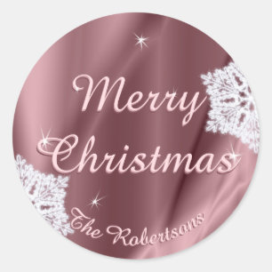 Merry Christmas Faux Rose Gold Custom Snowflakes Classic Round Sticker