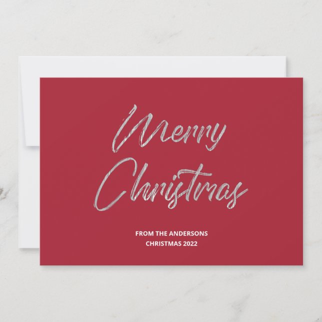 Merry Christmas Faux Silver Foil and Red Holiday Card (Front)