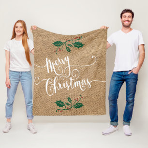 Merry Christmas Faux Texture Burlap Fleece Blanket