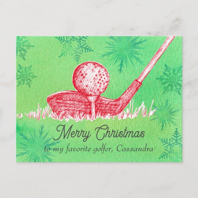 Merry Christmas Favorite Golfer Club Custom Name Holiday Postcard (Front)