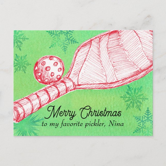 Merry Christmas Favorite Pickleball Player Custom Holiday Postcard (Front)