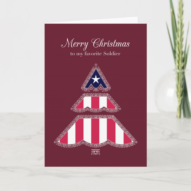 Merry Christmas Favorite Soldier, Patriotic Tree Holiday Card (Front)