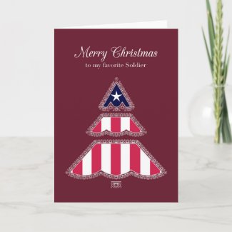 Merry Christmas Favorite Soldier, Patriotic Tree Holiday Card