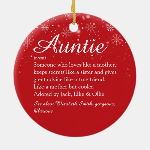 Merry Christmas Favourite Aunt Auntie Definition Ceramic Ornament