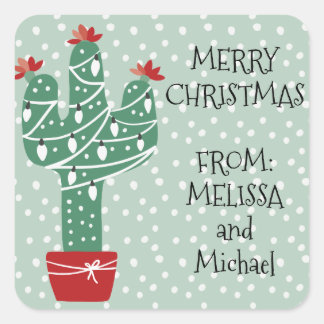 Merry Christmas | Feliz Navidad Cactus Square Sticker