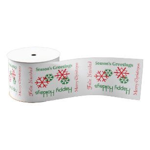 Merry Christmas, Feliz Navidad Text Gift Ribbon