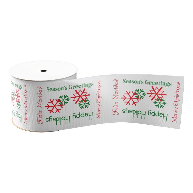 Merry Christmas, Feliz Navidad Text Gift Ribbon (Spool)