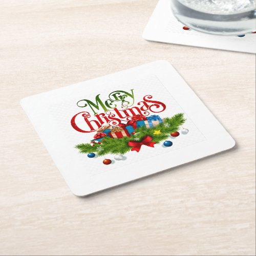Merry Christmas festive and colorful Square Paper Coaster