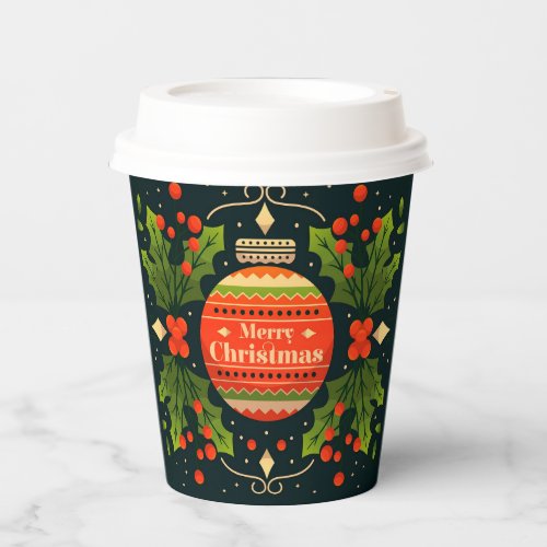 Merry Christmas Festive Bauble Floral Holly Paper Cups