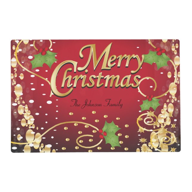 Merry Christmas Festive Bright Red and Gold Placemat (Front)