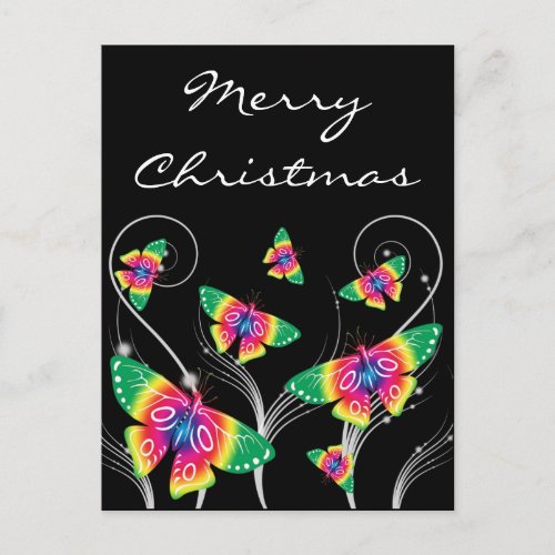 Merry christmas festive butterflies holiday postcard