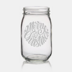 Merry Christmas Festive Calligraphy Script Mason Jar