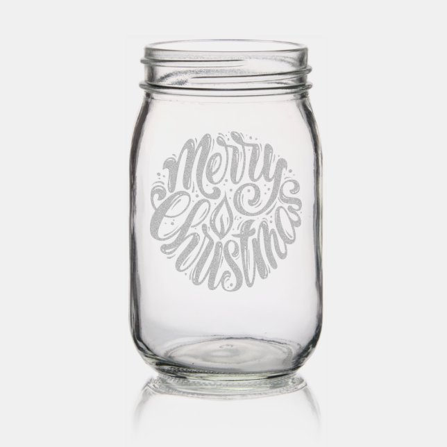 Merry Christmas Festive Calligraphy Script Mason Jar (Glassware)