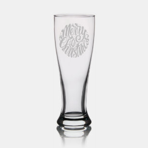 Merry Christmas Festive Calligraphy Script Pilsner Glass
