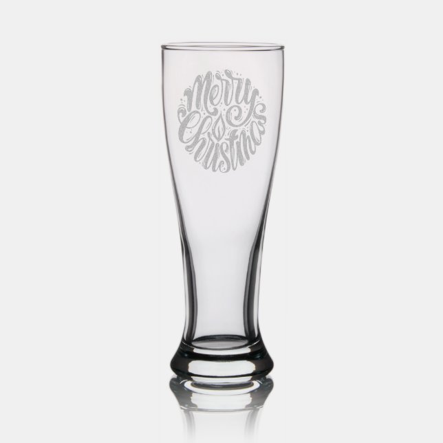Merry Christmas Festive Calligraphy Script Pilsner Glass (Glassware)