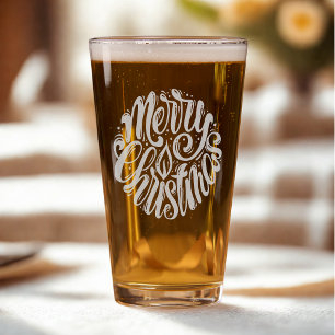 Merry Christmas Festive Calligraphy Script Pint Glass