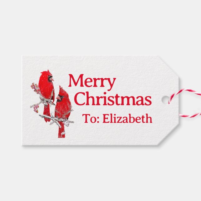 Merry Christmas festive cardinal gift tag (Front (Horizontal))