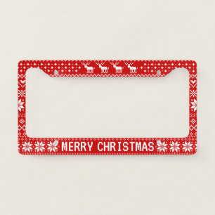 Merry Christmas Festive Christmas Sweater Pattern License Plate Frame