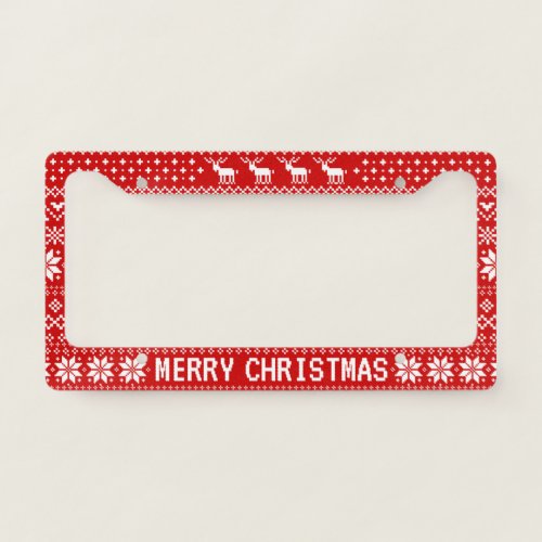 Merry Christmas Festive Christmas Sweater Pattern License Plate Frame