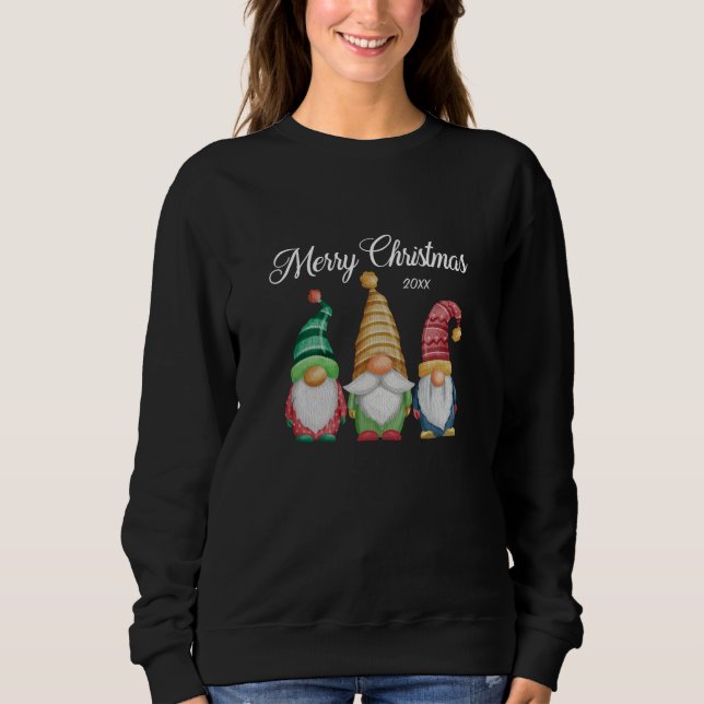 Merry Christmas Festive Colorful Gnomes Black Sweatshirt (Front)