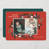 Merry Christmas Festive Cranberry & Foliage Photo Holiday Card (Front/Back)
