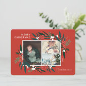 Merry Christmas Festive Cranberry & Foliage Photo Holiday Card (Standing Front)