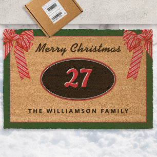 Merry Christmas Festive Custom Name House Number Fiber Doormat