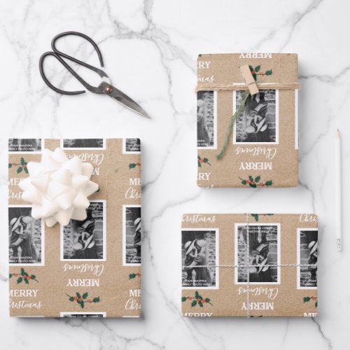 Merry Christmas Festive Customized Photo _ Kraft  Wrapping Paper Sheets