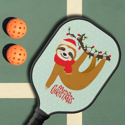 Merry Christmas Festive Cute Holiday Sloth Pickleball Paddle