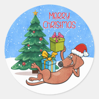 Merry Christmas Festive Dog Classic Round Sticker
