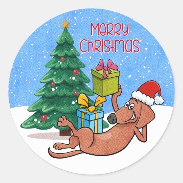 Merry Christmas Festive Dog  Classic Round Sticker (Front)