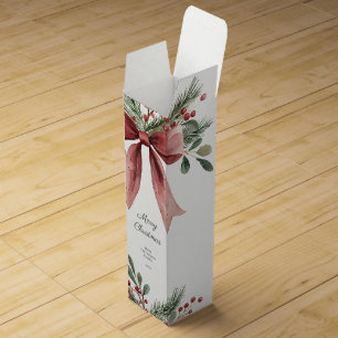 Merry Christmas Festive Elegant Red Watercolor Bow Wine Box