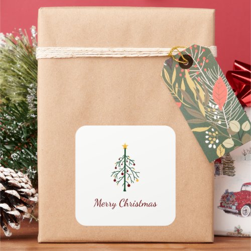 Merry Christmas Festive Evergreen Tree  Square Sticker
