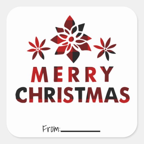 Merry Christmas Festive Flowers Plaid Holiday Type Square Sticker