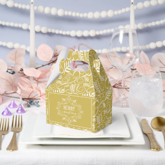 Merry Christmas Festive Foliage Gold Vintage Deco Favor Boxes