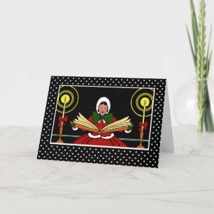Merry Christmas, Festive Girl Singing a Carol Song Holiday Card