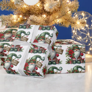 Merry Christmas Festive Gnome with Decorations Wrapping Paper
