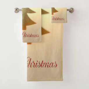 Merry Christmas, Festive Gold Christmas Tree Bath Towel Set