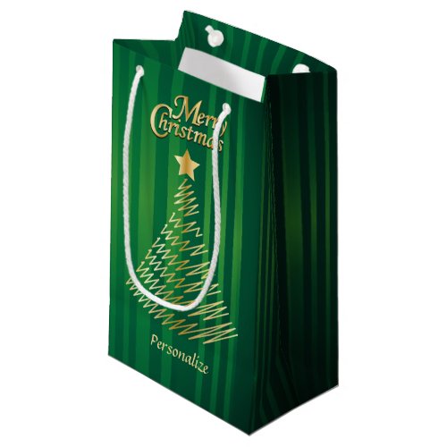 Merry Christmas Festive Green and Gold Tree Small Gift Bag