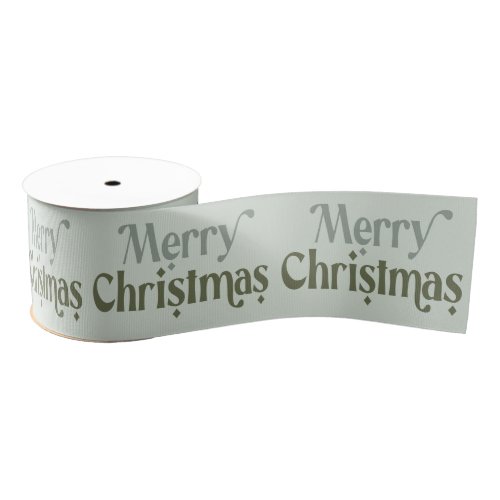 Merry Christmas Festive Green Typography Grosgrain Ribbon